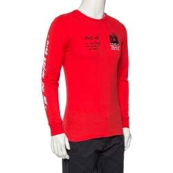 Off-White Red Cotton Monalisa Printed Long Sleeve T-Shirt S