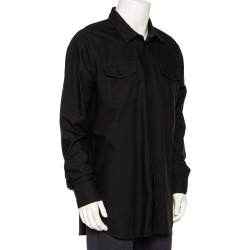 Off-White Black Cotton Firetape Printed Button Front Oversized Shirt L