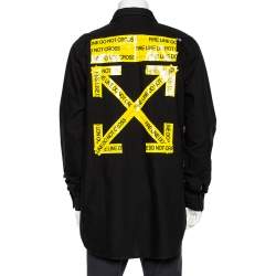 Off-White Black Cotton Firetape Printed Button Front Oversized Shirt L