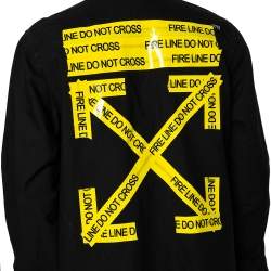 Off-White Black Cotton Firetape Printed Button Front Oversized Shirt L