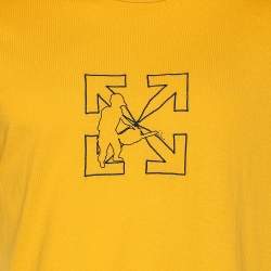 Pre Owned Off-White Yellow Cotton Logo Worker Embroidered Crewneck T-Shirt M