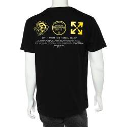 Pre Owned Off-White Black Logo Printed Cotton Crewneck T-Shirt M