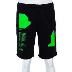Pre Owned Off-White Black Logo Printed Cotton Knit Bermuda Shorts L