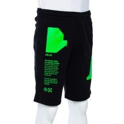 Pre Owned Off-White Black Logo Printed Cotton Knit Bermuda Shorts L