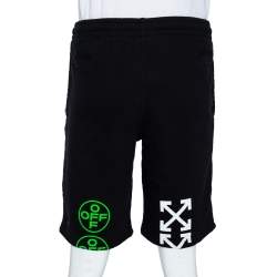Pre Owned Off-White Black Logo Printed Cotton Knit Bermuda Shorts L