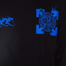 Pre Owned سويت شيرت أوف وايت تريكو أسود مطبوع ساحر وقطة قصة مريحة رقبة مستديرة مقاس كبير (لارج)