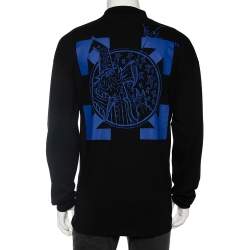 Pre Owned سويت شيرت أوف وايت تريكو أسود مطبوع ساحر وقطة قصة مريحة رقبة مستديرة مقاس كبير (لارج)