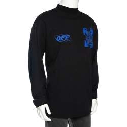 Pre Owned سويت شيرت أوف وايت تريكو أسود مطبوع ساحر وقطة قصة مريحة رقبة مستديرة مقاس كبير (لارج)