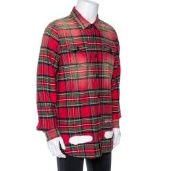 Pre Owned Off White Red Checked Cotton Spray Paint Detail Shirt S