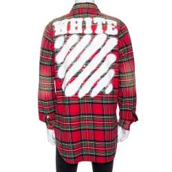 Pre Owned Off White Red Checked Cotton Spray Paint Detail Shirt S