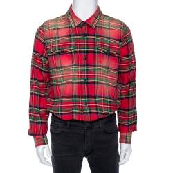 Pre Owned Off White Red Checked Cotton Spray Paint Detail Shirt S