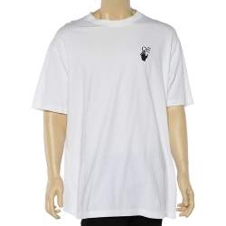 Pre Owned تي شيرت أوف وايت قطن أبيض مطبوع شعار الماركة كبير الحجم مقاس وسط (ميديوم)