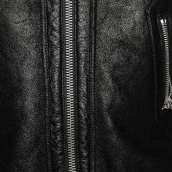 مملوكة مسبقًا Off-White Black Leather Double Collar Shearling Biker Jacket M