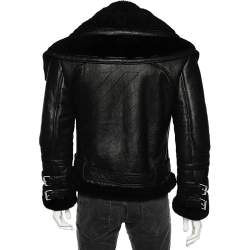 مملوكة مسبقًا Off-White Black Leather Double Collar Shearling Biker Jacket M