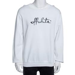 مملوكة مسبقًا Off-White White Logo Printed Cotton Knit Sweater L