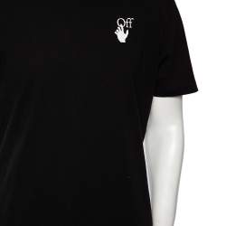 Pre Owned Off-White Black Cotton Logo Printed Short Sleeve Crewneck T-Shirt L