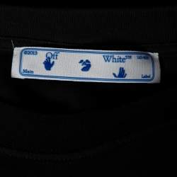 Pre Owned Off-White Black Cotton Logo Printed Short Sleeve Crewneck T-Shirt L