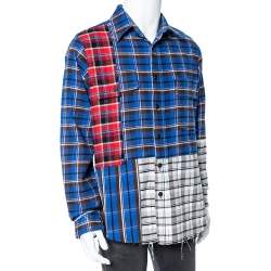 Off-White Blue Reconstructed Checked Cotton Oversized Shirt M