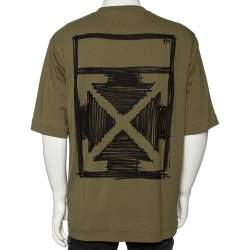 Pre Owned Off-White Green Negative Arrow Print Cotton Short Sleeve T-Shirt L