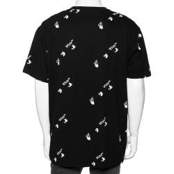 Pre Owned Off-White Black Cotton  Allover Logo Printed Oversized T-Shirt S