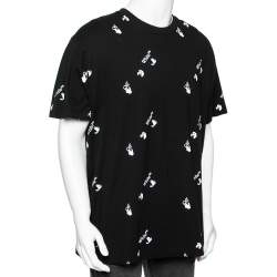 Pre Owned Off-White Black Cotton  Allover Logo Printed Oversized T-Shirt S