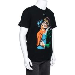 Pre Owned Off-White Black Printed Cotton Short Sleeve T-Shirt XL