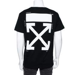 Pre Owned Off-White Black Printed Cotton Short Sleeve T-Shirt XL
