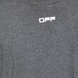 Pre Owned Off-White Grey Cotton Knit Logo Print T-Shirt XL
