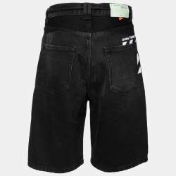 Off-White Black Denim Zipper & Drawstring Detail Bermuda Shorts M