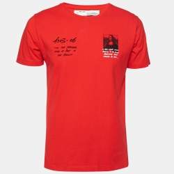 Off-White Red Mona Lisa Printed Cotton Short Sleeve T-Shirt M