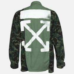 Off-White Olive Green Camouflage Arrow Printed Cotton Button Front Jacket M  