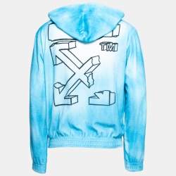 Pre Owned Off-White Blue Terry Cotton Logo Printed Long Sleeve Hoodie M