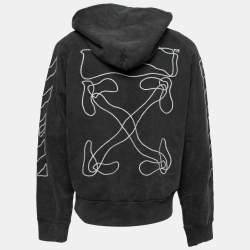 Pre Owned Off-White Grey Cotton Abstract Arrows Embroidered Hooded Jacket S