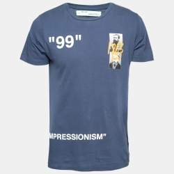 Pre Owned Off-White Blue Printed Cotton Short Sleeve T-Shirt S