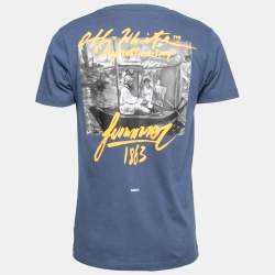 Pre Owned Off-White Blue Printed Cotton Short Sleeve T-Shirt S