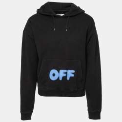 Pre Owned Off-White Black Cotton Blurred Logo Printed Long Sleeve Hoodie M