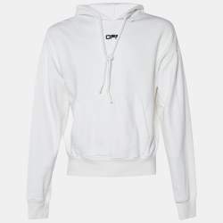 Pre Owned Off-White White Cotton Knit Logo Print Hoodie S