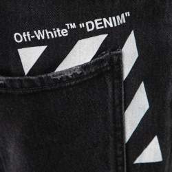Off-White Black Distressed Denim Logo Print Jeans M Waist 32"
