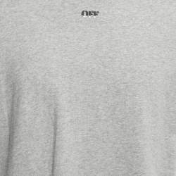 Off-White Grey Cotton Logo Embroidered Asymmetric Hemline T-Shirt L