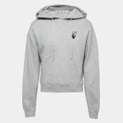 Off-White Grey Cotton Logo Print Hooded Sweatshirt S