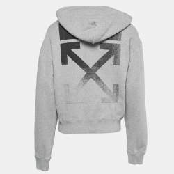 Off-White Grey Cotton Logo Print Hooded Sweatshirt S