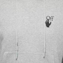 Off-White Grey Cotton Logo Print Hooded Sweatshirt S