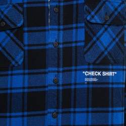 Off-White Blue Checked Quote Flannel Long Sleeve Shirt L