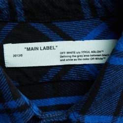 Off-White Blue Checked Quote Flannel Long Sleeve Shirt L