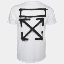 Pre Owned Off-White White Spray Logo Printed Cotton Crewneck T-Shirt S