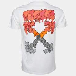 Pre Owned Off White White Inkblot Logo Printed Cotton Crewneck T-Shirt S