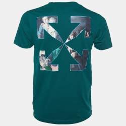 Pre Owned Off-White Green Caravaggio Printed Cotton Crewneck T-Shirt S