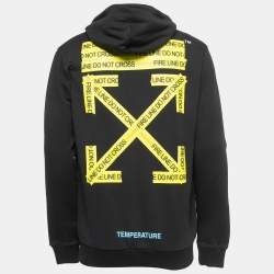 Off-White Black Jersey Cotton Do not Cross Line Print Hoodie S