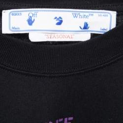 Pre Owned Off-White Black Logo Printed Cotton Crewneck T-Shirt S