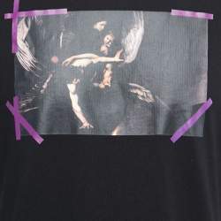 Pre Owned Off-White Black Logo Printed Cotton Crewneck T-Shirt S